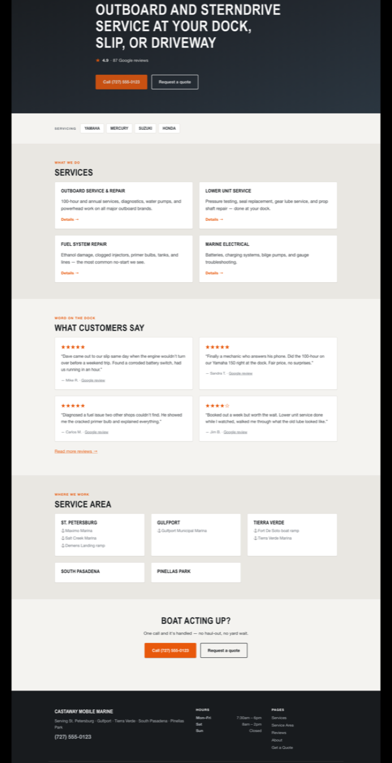 Workboat website style — full homepage